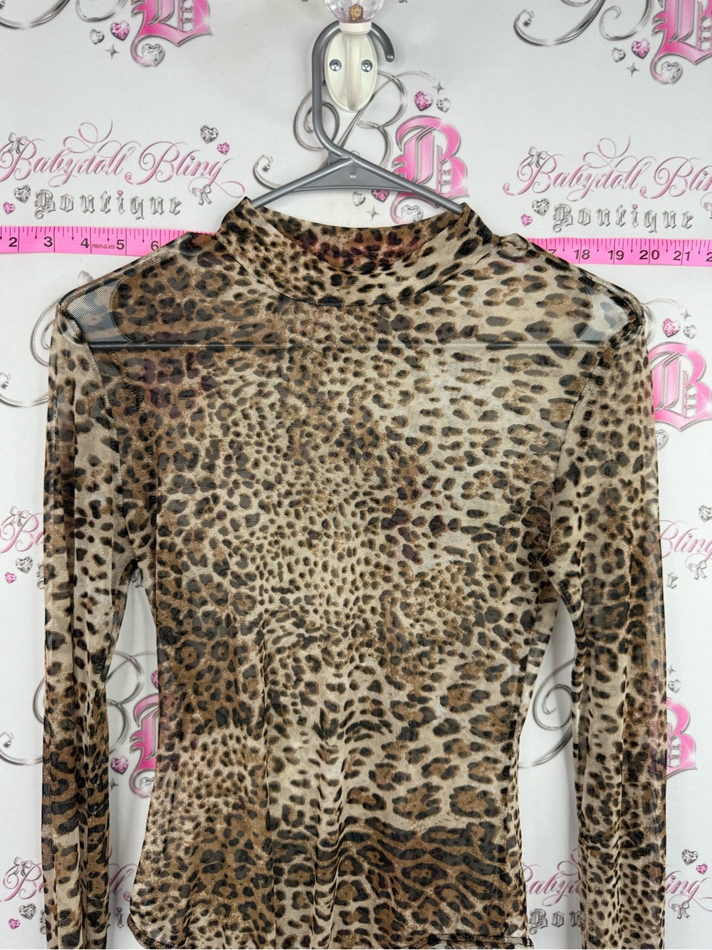 Seductions bodysuit mesh Leopard Print Long-Sleeve Mesh Bodysuit - Beige - Picture 5 of 8